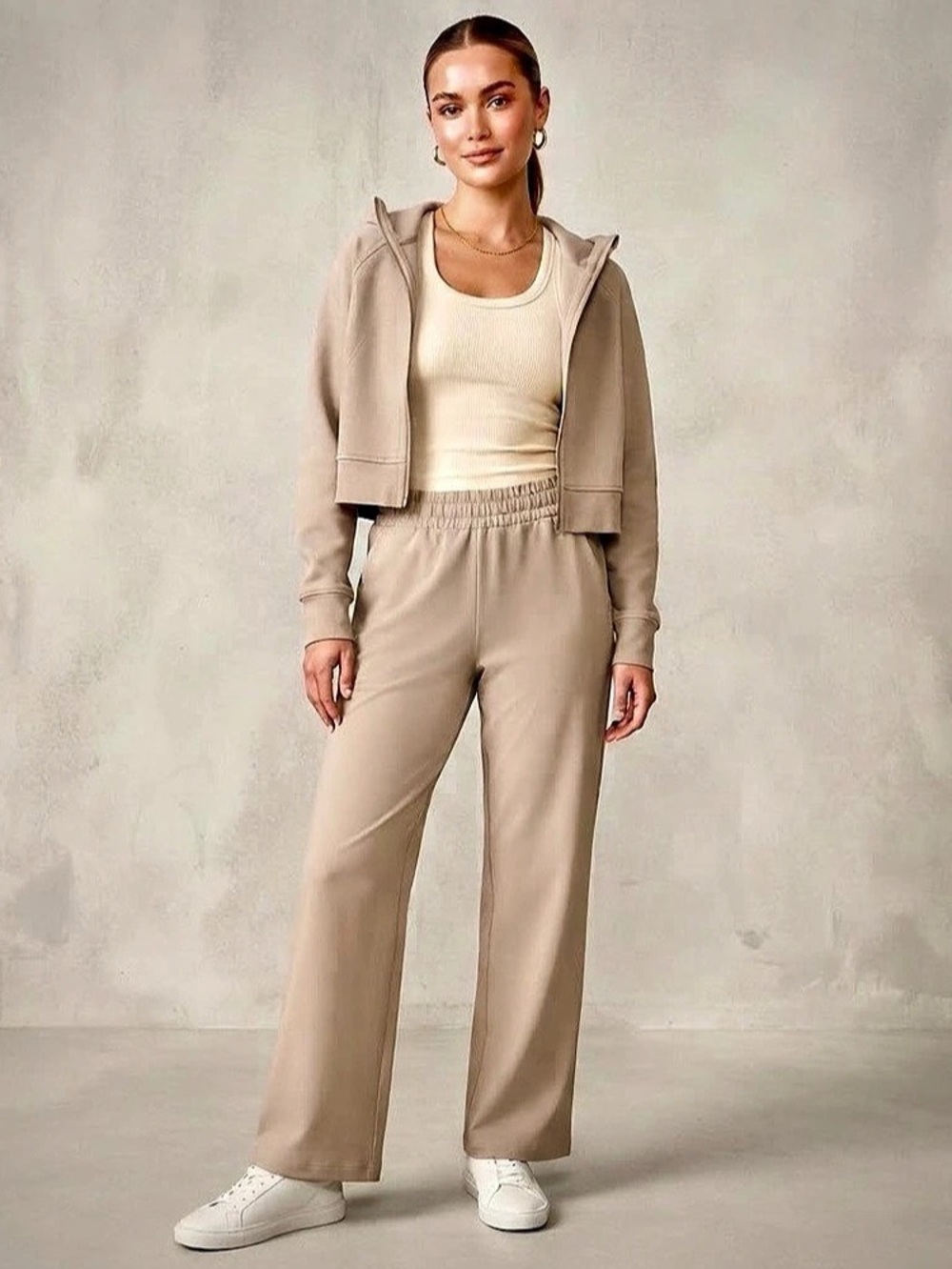 CRZ YOGA Wide Leg Pants in Beige Size Medium Like New